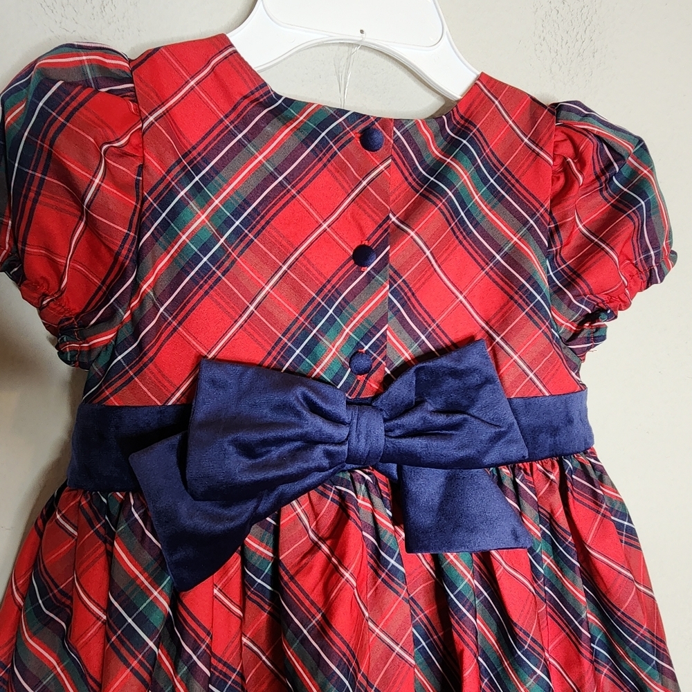 Max Studio Kids Red Christmas Plaid Sateen Dress Velvet Bow Size 6 New - Picture 5 of 14